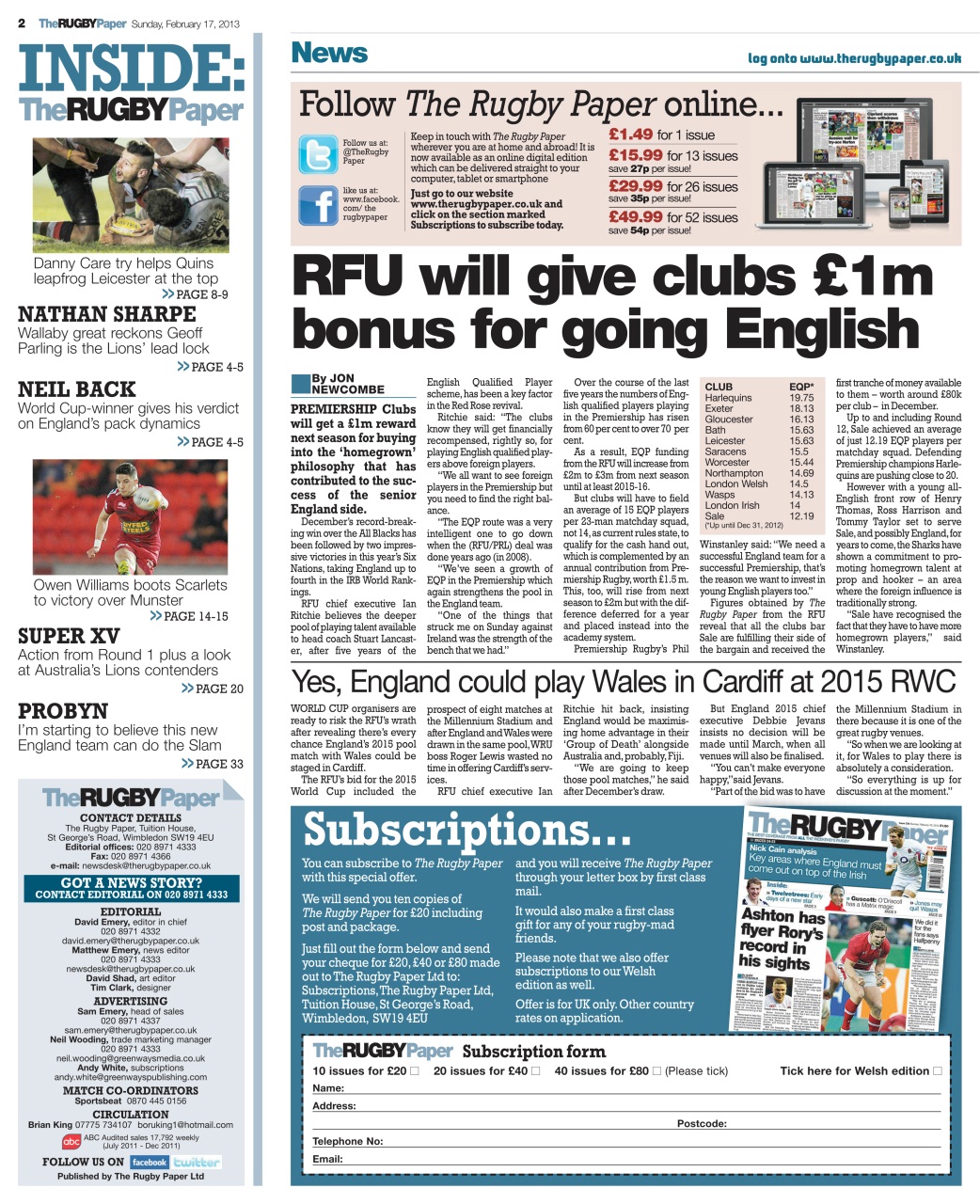 The Rugby Paper Preview Pages